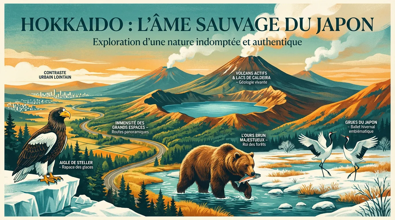 Paysage sauvage et volcanique de l'île d'Hokkaido au nord du Japon