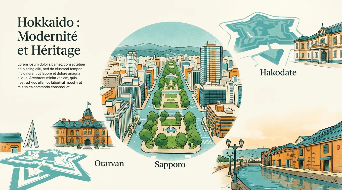 Vue urbaine historique et moderne de Hokkaido au Japon